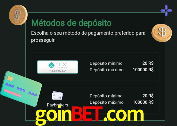 O cassino goinbet.com oferece uma grande variedade de métodos de pagamento